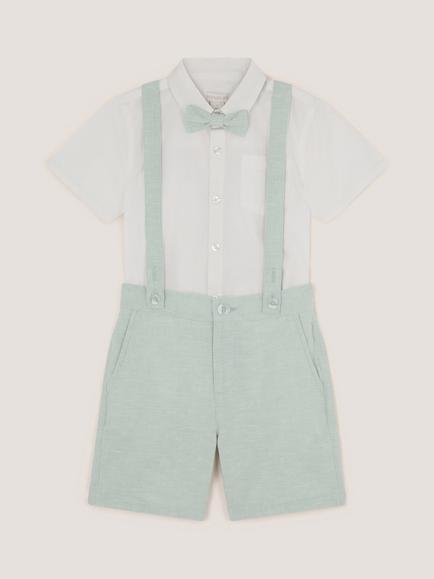 Monsoon Kids' Rowan Occasion Shirt, Bow Tie & Shorts Set, Sage, Sage