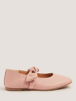 Monsoon Kids' Leather Bow Ballet Flats, Dusky Pink, Dusky Pink