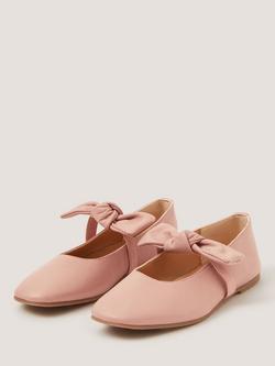 Monsoon Kids' Leather Bow Ballet Flats, Dusky Pink - view 2, Dusky Pink