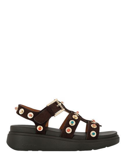 Carvela Amalfi Suede Flatform Embellished Sandals, Brown/Multi