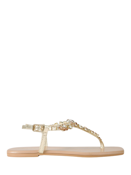 Carvela Alta Leather Embellished T-Bar Sandals, Gold