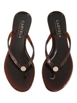 Carvela Arena Jewel Flip Flops - view 2, Dark Brown