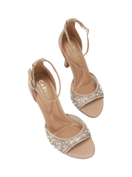Carvela Corletta Embellished Heeled Sandals, Blush - view 2, Blush