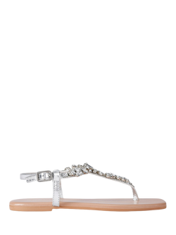 Carvela Alta Leather Embellished T-Bar Sandals, Silver