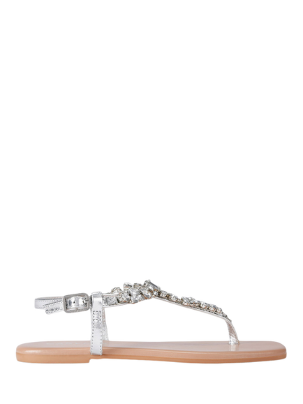 Carvela Alta Leather Embellished T-Bar Sandals, Silver