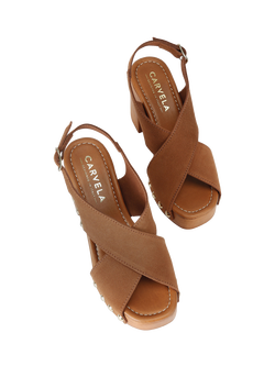 Carvela Lava Suede Block Heel Sandals, Tan - view 2, Tan
