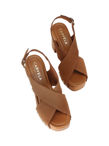 Carvela Lava Suede Block Heel Sandals, Tan - view 2, Tan
