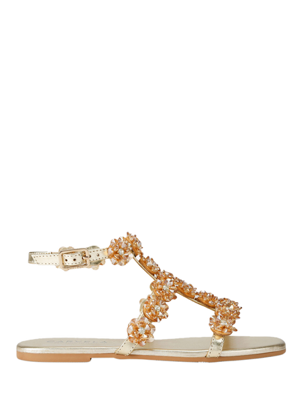 Carvela Organza Leather Embellished Strappy Sandals, Gold, Gold