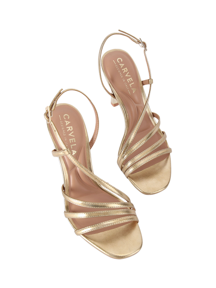 Carvela Paparazza Stiletto Heel Strappy Sandals, Gold - view 2, Gold