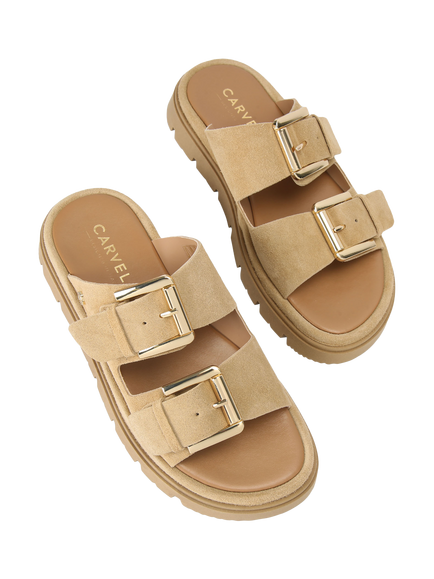 Carvela Pavilion Suede Double Strap Sandals, Natural Taupe - view 2, Natural Taupe