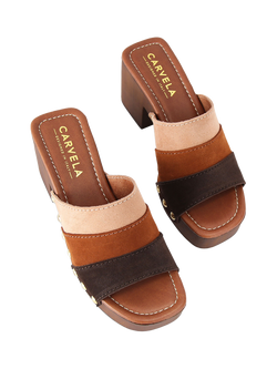 Carvela Settanta Suede Block Heel Mule Sandals, Brown - view 2, Brown