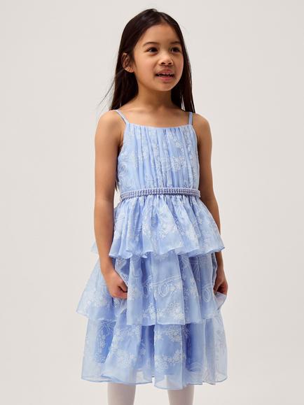 Monsoon Kids' Lily Tiered Dress, Blue, Blue