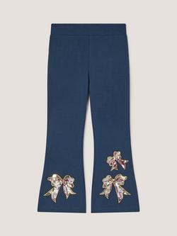 Monsoon Kids' Sequin Bow Flared Leggings, Navy, Navy