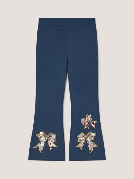 Monsoon Kids' Sequin Bow Flared Leggings, Navy, Navy