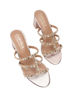 Carvela Confetti Block Heel Embellished Sandals, Gold/Multi - view 2, Gold/Multi