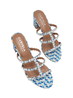 Carvela Confetti Block Heel Embellished Sandals, Blue - view 2, Blue