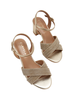 Carvela Divine Wide Fit Block Heel Embellished Sandals, Gold - view 2, Gold