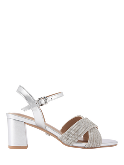 Carvela Divine Wide Fit Block Heel Embellished Sandals, Silver, Silver