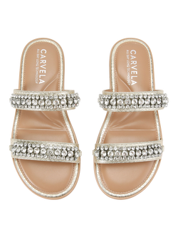 Carvela Lusso Embellished Footbed Sandals, Gold - view 2, Gold