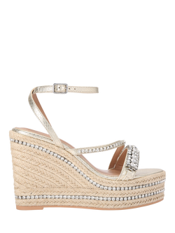 Carvela Lusso Embellished Wedge Heel Espadrille Sandals, Gold, Gold