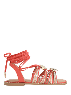 Carvela Marina Flat Tie Strappy Sandals, Orange/Multi, Orange/Multi