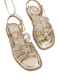 Carvela Marina Flat Tie Strappy Sandals, Gold - view 2, Gold