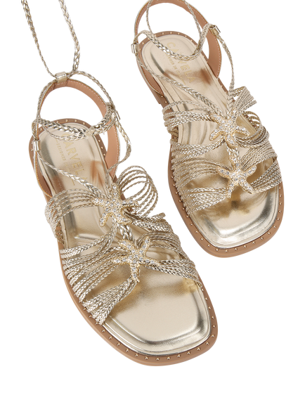 Carvela Marina Flat Tie Strappy Sandals, Gold - view 2, Gold