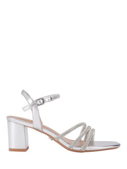 Carvela Motto Block Heel Embellished Sandals, Silver, Silver