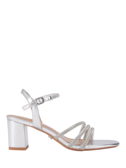 Carvela Motto Block Heel Embellished Sandals, Silver, Silver