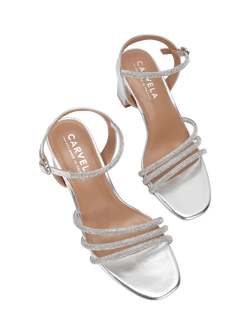 Carvela Motto Block Heel Embellished Sandals, Silver - view 2, Silver