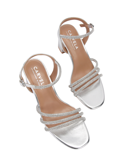 Carvela Motto Block Heel Embellished Sandals, Silver - view 2, Silver