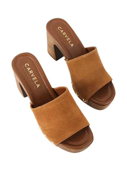 Carvela Novella Suede Stud Detail Mule Sandals - view 2, Tan