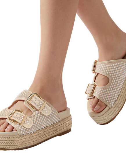 Carvela Perla Embellished Flatform Sandals, Putty - view 2, Putty