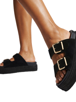 Carvela Perla Microsuede Flatform Sandals, Black - view 2, Black