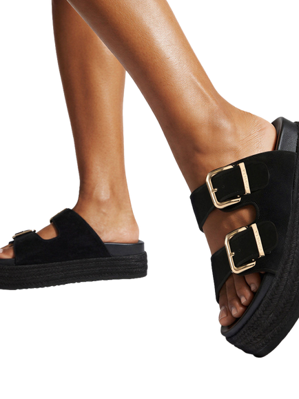 Carvela Perla Microsuede Flatform Sandals, Black - view 2, Black