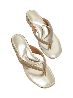 Carvela Portici Low Block Heel Sandals, Gold - view 2, Gold