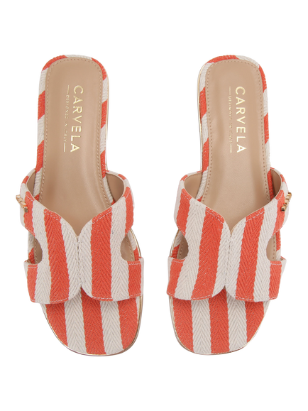 Carvela Rivo Slip-On Footbed Woven Sandals, Orange/White - view 2, Orange/White