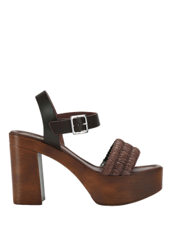Carvela Sassari Leather and Rafia Block Heel Sandals, Brown, Brown