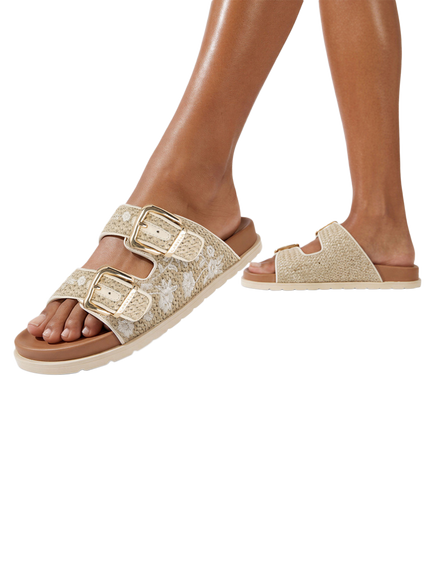 Carvela Selena Raffia Embroidered Footbed Sandals, Natural Multi - view 2, Natural Multi