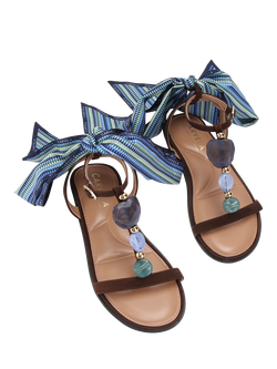 Carvela Sorrento Gem & Scarf Footbed Sandals, Brown/Multi - view 2, Brown/Multi