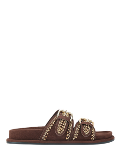 Carvela Valerian Microsuede Embellished Footbed Sandals, Brown, Brown