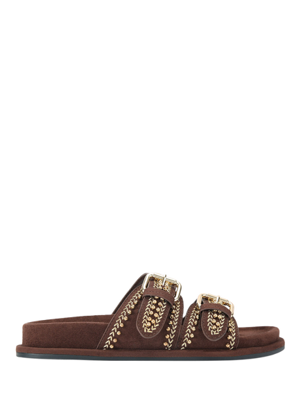 Carvela Valerian Microsuede Embellished Footbed Sandals, Brown, Brown