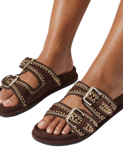 Carvela Valerian Microsuede Embellished Footbed Sandals, Brown - view 2, Brown