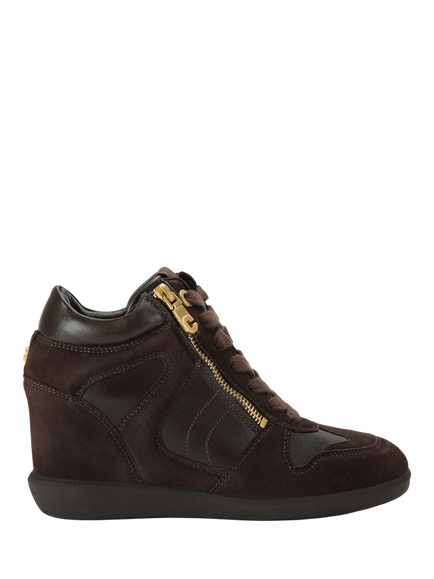 Carvela Altezza Leather Hi-Top Zip Leather Trainers, Brown