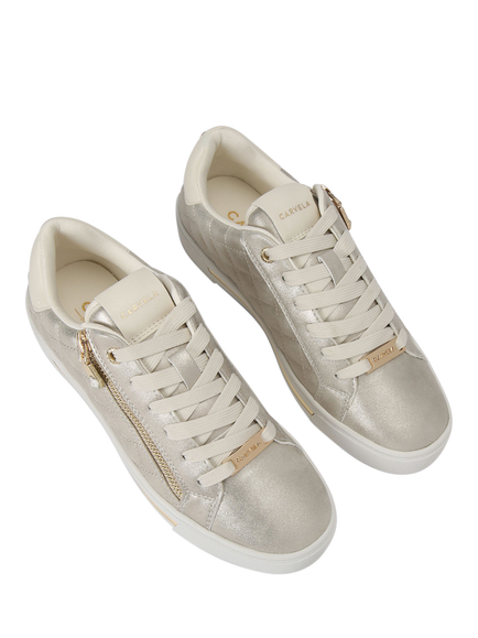 Carvela Diamond Metallic Quilted Leather Trainers, Gold - view 2, Gold