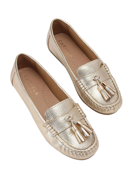 Carvela Fiasco Leather Loafers, Gold - view 2, Gold
