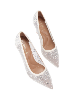 Carvela Lovebird Mesh Embellished High Heel Court Shoes - view 2, Putty