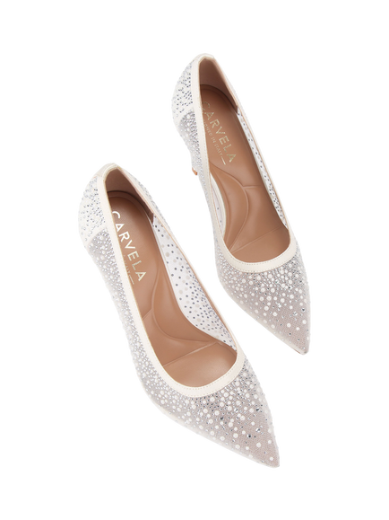 Carvela Lovebird Mesh Embellished High Heel Court Shoes - view 2, Putty