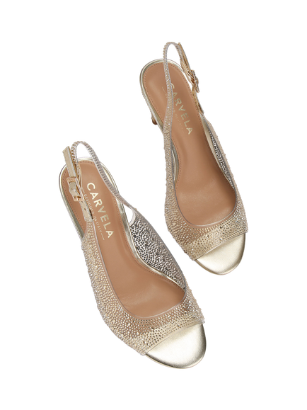 Carvela Lovebird Embellished Slingback Court Shoes - view 2, Gold