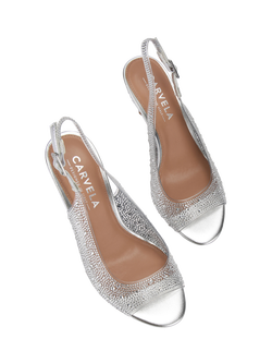 Carvela Lovebird Embellished Slingback Court Shoes - view 2, Silver